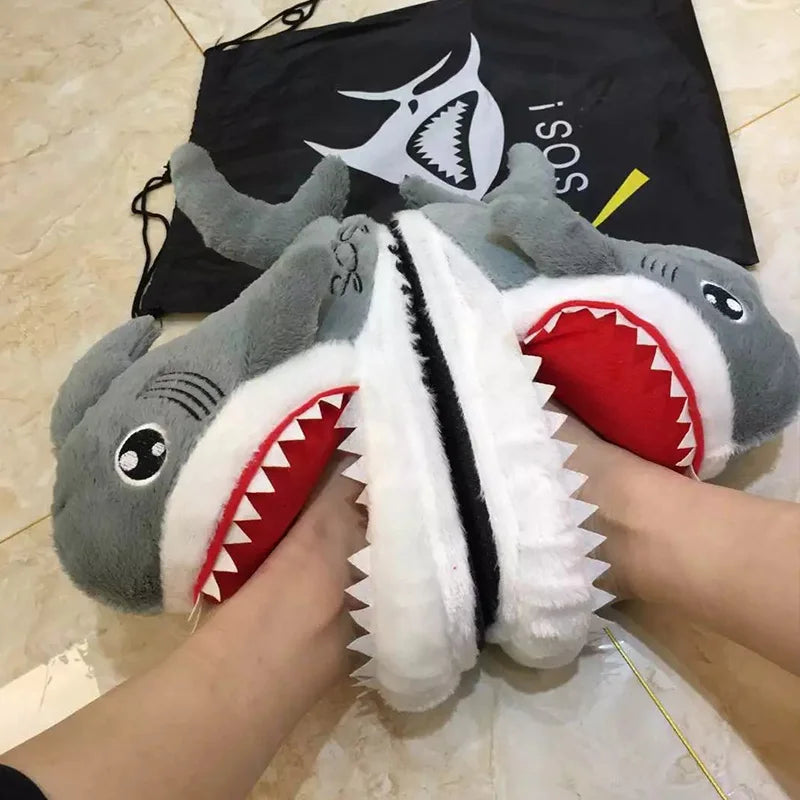 Interesting Funny Shark Slippers For Girls Faux Fur Slides Unisex Women Crazzy Slippers Winter Spring Shoes Female 2023 New