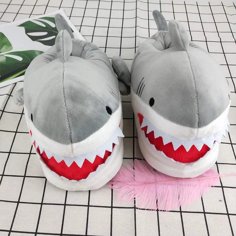 Interesting Funny Shark Slippers For Girls Faux Fur Slides Unisex Women Crazzy Slippers Winter Spring Shoes Female 2023 New