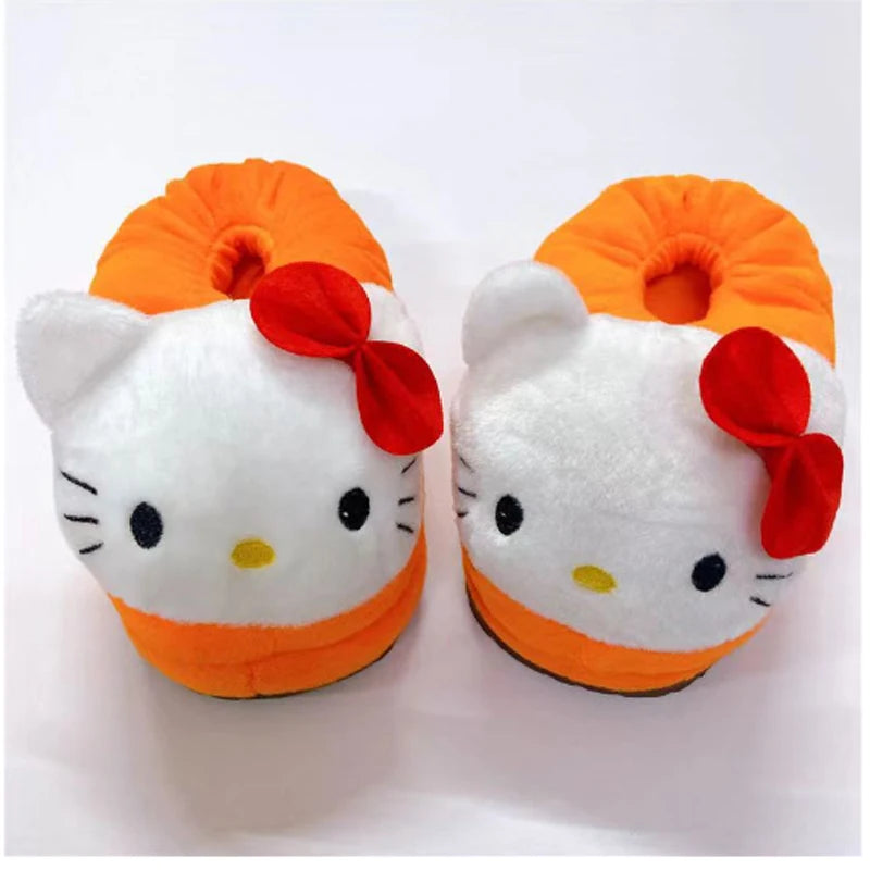 Sanrio Hello Kitty  Women Winter Warm Bag Heel Cotton Slippers Plush Indoor Anti-Skid Slippers Cartoon Shoes Christmas Gift