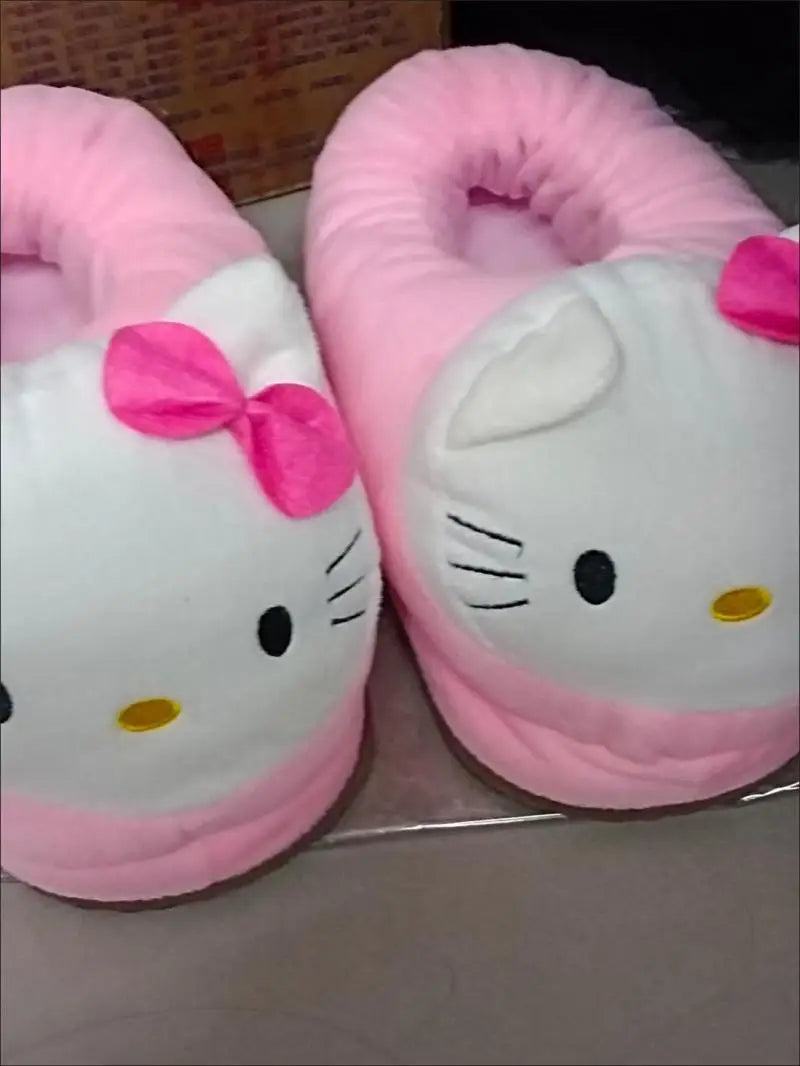 Sanrioed Y2K Hello Kitty Big Head Plush Slippers Winter Cartoon Cotton Shoes Plush Shoes Student Dormitory Bag Feet Cotton Shoes