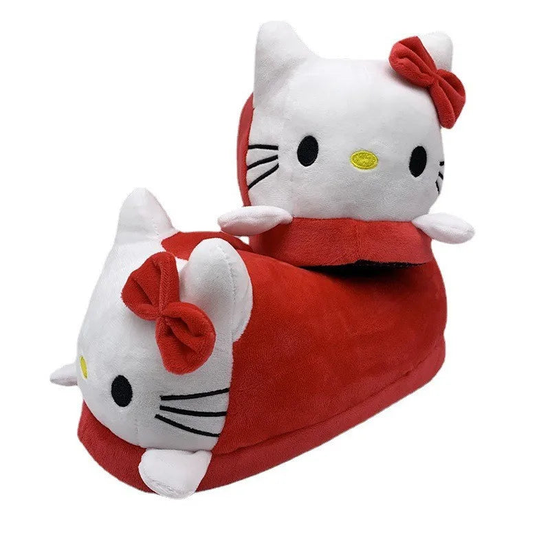 Sanrio Hello Kitty  Women Winter Warm Bag Heel Cotton Slippers Plush Indoor Anti-Skid Slippers Cartoon Shoes Christmas Gift