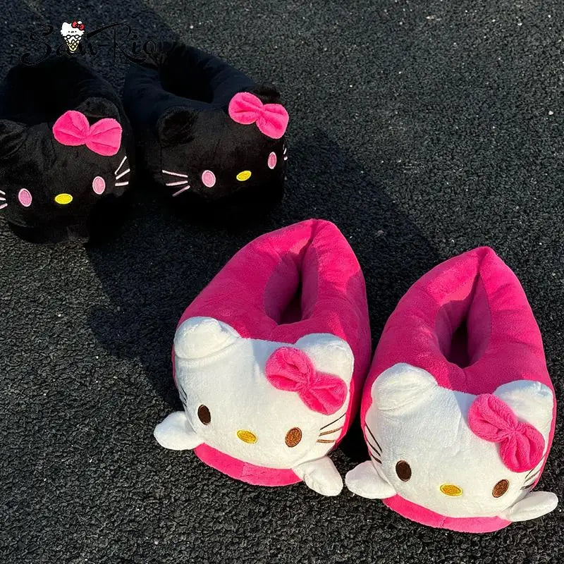 Sanrio Hello Kitty  Women Winter Warm Bag Heel Cotton Slippers Plush Indoor Anti-Skid Slippers Cartoon Shoes Christmas Gift