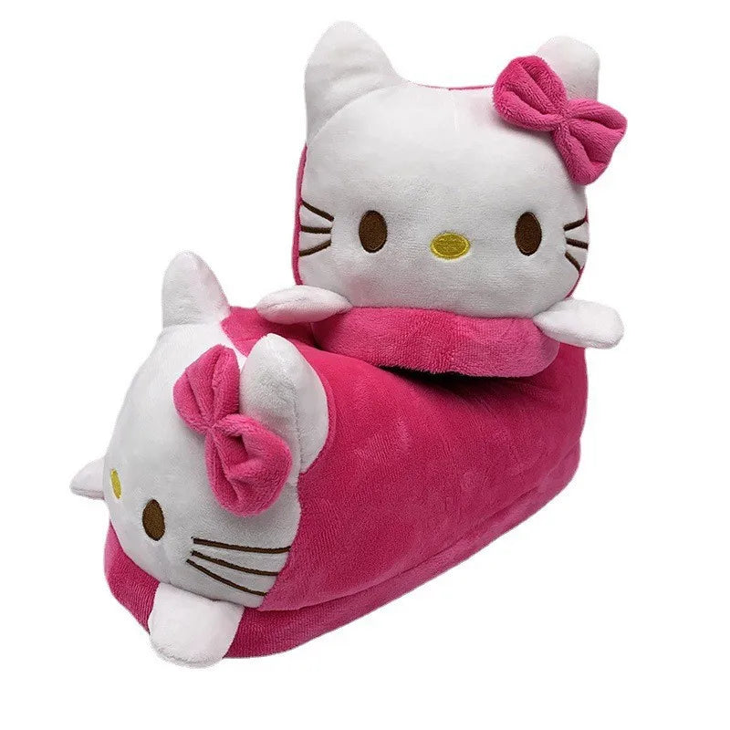 Sanrio Hello Kitty  Women Winter Warm Bag Heel Cotton Slippers Plush Indoor Anti-Skid Slippers Cartoon Shoes Christmas Gift