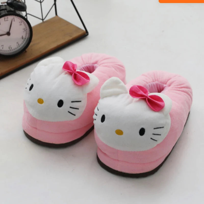 Sanrio Hello Kitty  Women Winter Warm Bag Heel Cotton Slippers Plush Indoor Anti-Skid Slippers Cartoon Shoes Christmas Gift