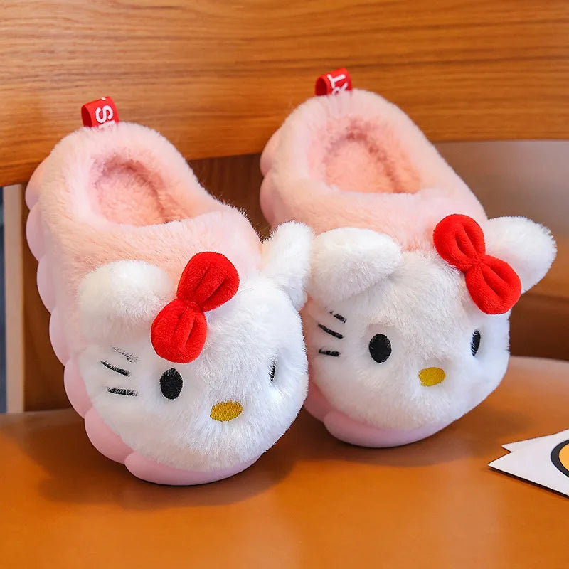 Sanrio Hello Kitty Children Cotton Slipper Exquisite Surrounding Kawayi Parent Child Home Anti slip Thick Warm Cotton Shoes Gift