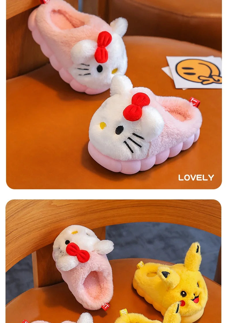 Sanrio Hello Kitty Children Cotton Slipper Exquisite Surrounding Kawayi Parent Child Home Anti slip Thick Warm Cotton Shoes Gift