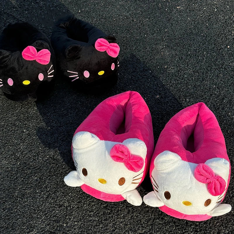 Sanrio Hello Kitty  Women Winter Warm Bag Heel Cotton Slippers Plush Indoor Anti-Skid Slippers Cartoon Shoes Christmas Gift