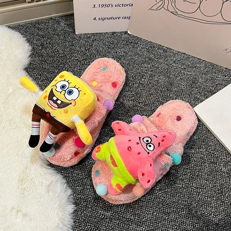 Winter Dopamine SpongeBob SquarePants Ruby Cotton Slippers Student Dormitory Hairy Slippers Non slip Home Female