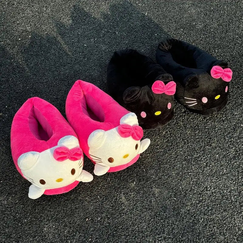 Sanrio Hello Kitty  Women Winter Warm Bag Heel Cotton Slippers Plush Indoor Anti-Skid Slippers Cartoon Shoes Christmas Gift