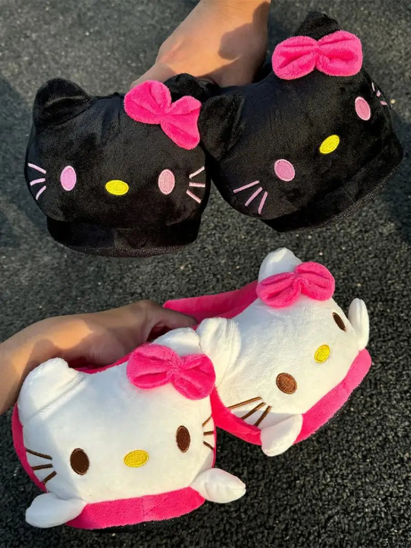 Sanrio Hello Kitty  Women Winter Warm Bag Heel Cotton Slippers Plush Indoor Anti-Skid Slippers Cartoon Shoes Christmas Gift