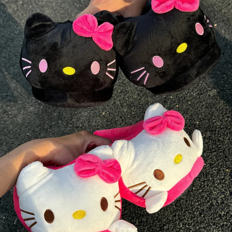 Sanrio Hello Kitty  Women Winter Warm Bag Heel Cotton Slippers Plush Indoor Anti-Skid Slippers Cartoon Shoes Christmas Gift