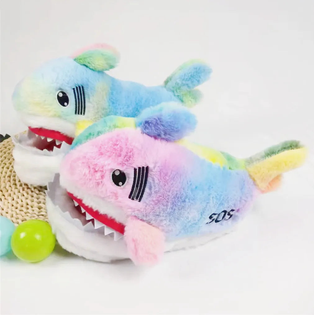 Interesting Funny Shark Slippers For Girls Faux Fur Slides Unisex Women Crazzy Slippers Winter Spring Shoes Female 2023 New