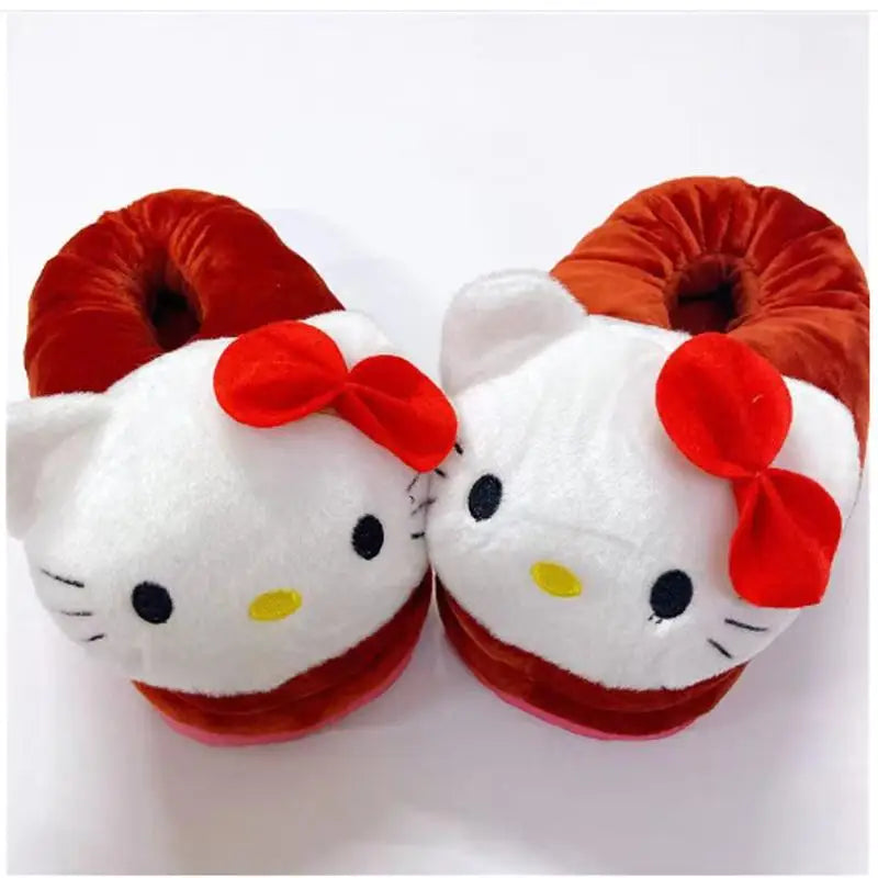 Sanrio Hello Kitty  Women Winter Warm Bag Heel Cotton Slippers Plush Indoor Anti-Skid Slippers Cartoon Shoes Christmas Gift