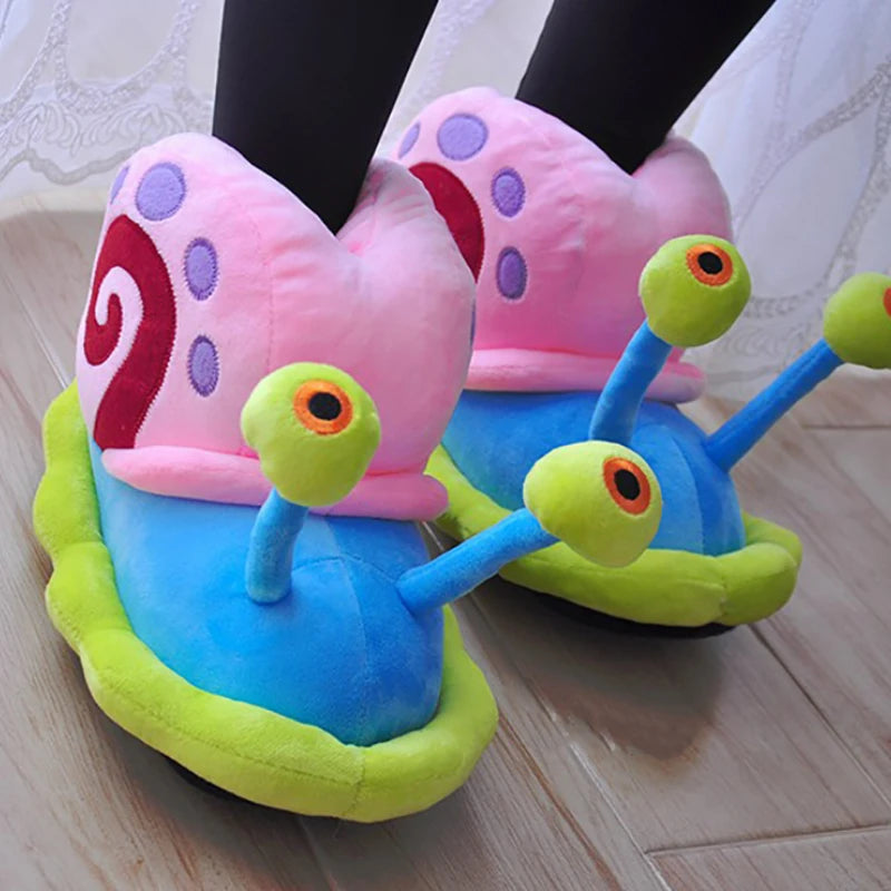 Unisex Snail Slippers Cartoon Home Indoor Sneaker Slippers Warm Plush House Shoes Cozy Soft Flip Flop Kids Funny Shoes Women Men