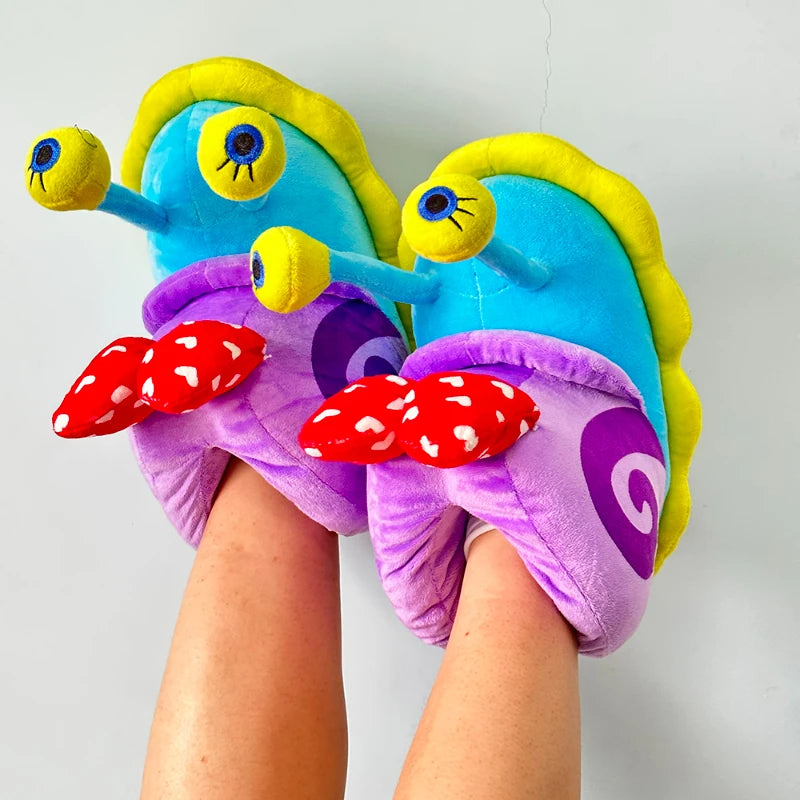 Unisex Snail Slippers Cartoon Home Indoor Sneaker Slippers Warm Plush House Shoes Cozy Soft Flip Flop Kids Funny Shoes Women Men